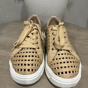 Tan Woven Sneakers with White Soles